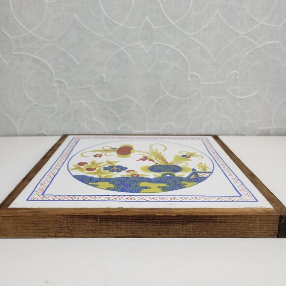 Vintage Tile Trivet Semigres Italy Wood Framed Hand Painted Flower Art MCM - Picture 5 of 14